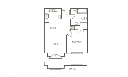 A - 1 bedroom floorplan layout with 1 bath and 650 square feet